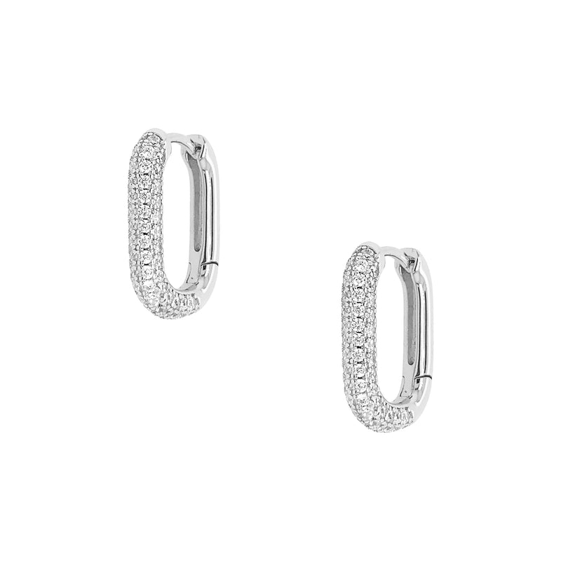 White Gold Plated Pave Huggie Pierced Earrings   White Gold Plated 0.56" Diameter 2.4MM Thick Prong Set CZs