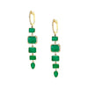 Diamond & Emerald 5 Drop Pierced Earrings   14K Yellow Gold 0.23 Diamond Carat Weight 6.63 Emerald Carat Weight  2.08" Length X .38" Width