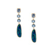 Opal, Blue Sapphire & Diamond Drop Pierced Earrings  14K Yellow Gold 0.38 Diamond Carat Weight 3.66 Blue Sapphire Carat Weight 4.72 Opal Carat Weight 1.88" Long X  0.34" Wide