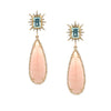 Pink Opal, Aqua & Diamond Pierced Drop Earrings  14K Yellow Gold 0.56 Diamond Carat Weight 2.01 Aqua Carat Weight 26.57 Pink Opal Carat Weight 2.18" Long X 0.57" Wide