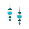 Turquoise, Opal & Diamond Drop Pierced Earrings  14K Yellow Gold 0.83 Diamond Carat Weight 7.28 Opal Carat Weight 9.90 Turquoise Carat Weight