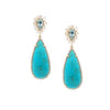 Diamond, Turquoise & Aqua Pierced Drop Earrings  14K Yellow Gold 1.12 Diamond Carat Weight 2.06 Aqua Carat Weight 2.42" Long X 0.74" Wide