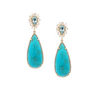 Diamond, Turquoise & Aqua Pierced Drop Earrings  14K Yellow Gold 1.12 Diamond Carat Weight 2.06 Aqua Carat Weight 2.42" Long X 0.74" Wide