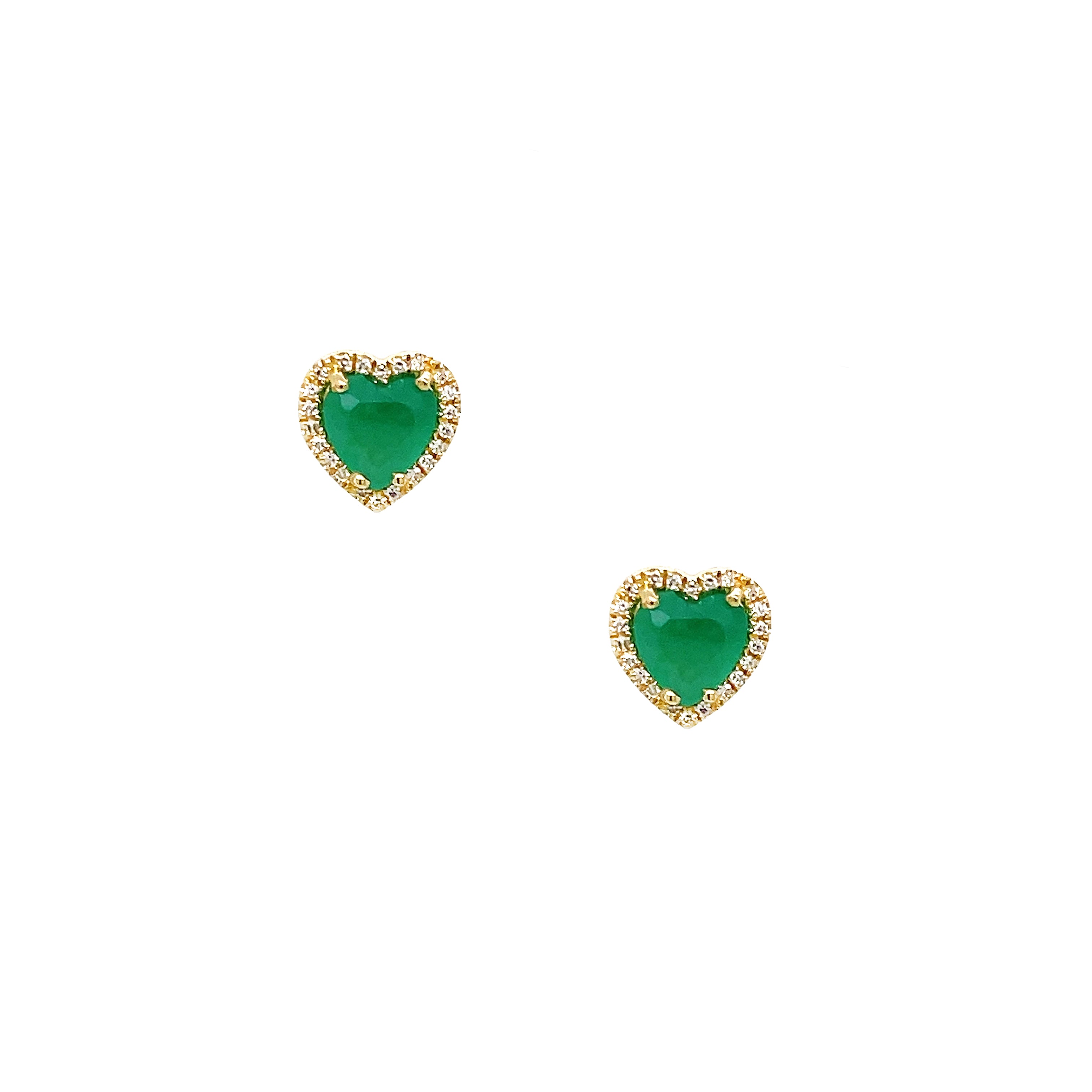 Emerald & Pave Diamond Heart Stud Pierced Earrings  14K Yellow Gold 1.11 Emerald Carat Weight 0.08 Diamond Carat Weight 0.25" Diameter