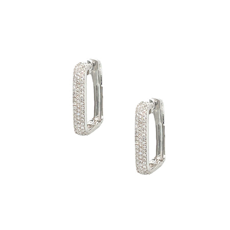 Pave Diamond Rectangle Hoop Pierced Earrings  14K White Gold 0.27 Diamond Carat Weight 0.63" Long X 0.13" Wide