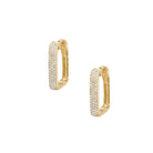 Pave Diamond Rectangle Hoop Pierced Earrings  14K Yellow Gold 0.27 Diamond Carat Weight 0.63" Long X 0.13" Wide