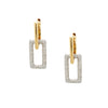 Pave Diamond Square Double Link Pierced Earrings  14K Yellow & White Gold 0.71 Diamond Carat Weight 1.75" Long X 0.04" Wide