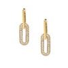 Pave & Baguette Diamond Oval Double Link Pierced Earrings  14K Yellow Gold 0.95 Diamond Carat Weight 1.38" Long X 0.38" Wide