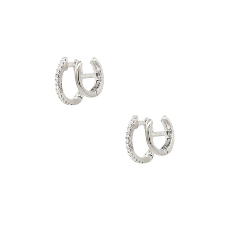 Diamond Double Huggie Pierced Earrings  14K White Gold 0.08 Diamond Carat Weight 0.25" Diameter