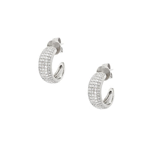 Pave Diamond Thick Huggie Pierced Earrings  14K White Gold 0.47 Diamond Carat Weight 0.19" Thick 0.32" Diameter