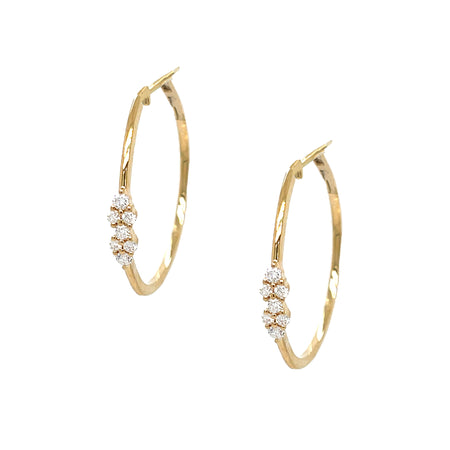 Diamond Cluster Hoop Pierced Earrings  14K Yellow Gold 0.23 Diamond Carat Weight 1" Diameter