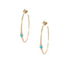 Diamond &amp; Turquoise Hoop Pierced Earrings  14K Yellow Gold 0.08 Diamond Carat Weight 0.25 Turquoise Carat Weight 1.90" Long X 0.15" Wide