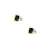 Pear Diamond &amp; Bezel Set Emerald Stud Pierced Earrings  14K Yellow Gold 0.21 Diamond Carat Weight 0.48 Emerald Carat Weight 0.24" Long X 0.31" Wide