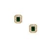 Baguette Diamond &amp; Emerald Stud Pierced Earrings  14K Yellow Gold 0.57 Diamond Carat Weight 0.98 Emerald Carat Weight 0.47" Long X 0.40" Wide
