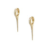 Diamond Long Spike Hoop Pierced Earrings  14K Yellow Gold  0.76 Diamond Carat Weight 1.46" Long X 0.12" Wide