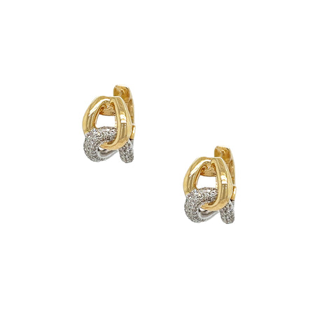 Diamond Interlock Huggie Pierced Earrings  14K Yellow &amp; White Gold 0.32 Diamond Carat Weight  0.50" Long X 0.32" Wide view 1