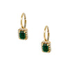 Diamond &amp; Emerald Drop Huggie Pierced Earrings  14K Yellow Gold 0.34 Diamond Carat Weight 1.03 Emerald Carat Weight 0.73" Long X 0.27" Wide