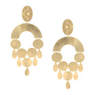 Geometric Chandelier Pierced Earrings   Yellow Gold Plated 4.00" Long X 1.65" Wide Textured Finish  As worn by Tamron Hall