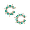 Diamond & Emerald Open Circle Pierced Earrings  14K Yellow Gold 3.28 Diamond Carat Weight 5.42 Emerald Carat Weight 1.0" Diameter