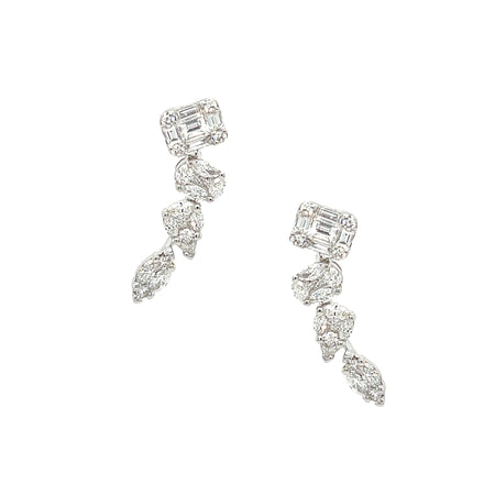 Diamond Illusion Setting Crawler Pierced Earrings  18K White Gold 1.18 Diamond Carat Weight