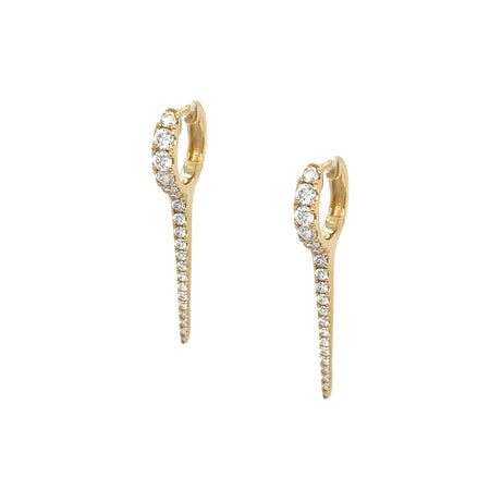Long Diamond Spike Huggie Pierced Earrings  14K Yellow Gold 1.50 Diamond Carat Weight