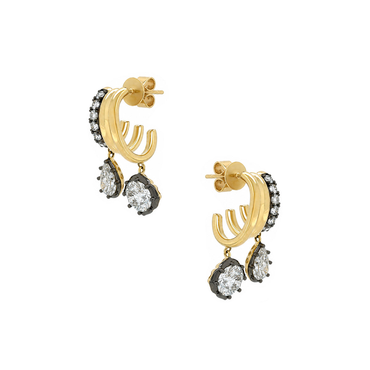 Triple Huggie Lab Grown Diamond Earrings View 2