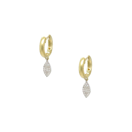 Marquise Diamond Drop Hoop Earrings 14K Matte Yellow Gold 0.82" Long X 0.17" Wide