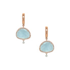 Diamond & Milky Aqua Drop Huggie Pierced Earrings  14K Rose Gold 1.12" Long X 0.55" Wide