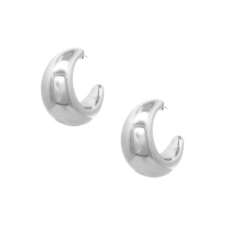 Jumbo Crescent Hoop Pierced Earrings  White Gold Plated 1.56" Large X 0.76" Wide