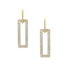 CZ Open Rectangle Link Pierced Earrings Yellow Gold Plated 1.78" Long X 0.48" Wide