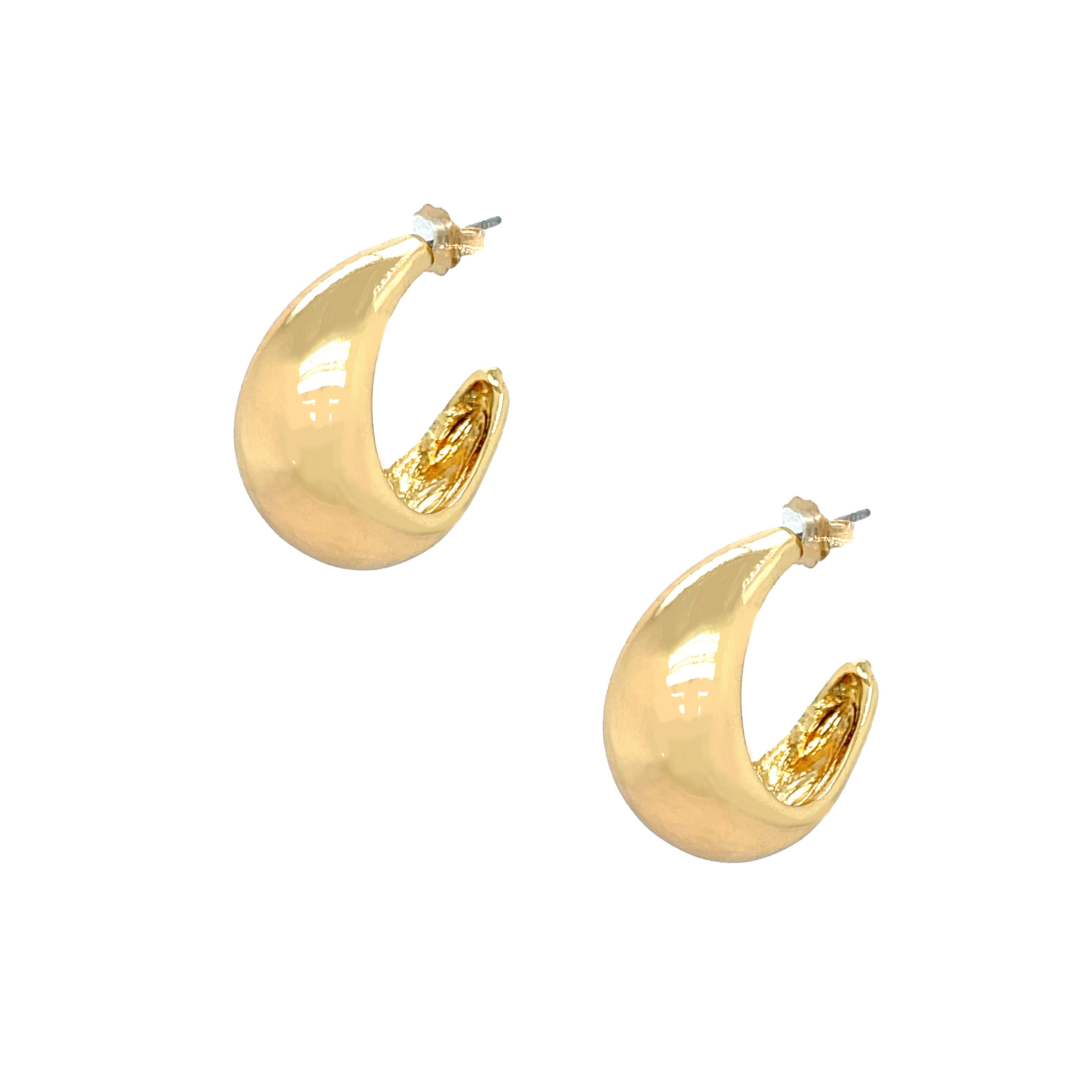 <p>Small Crescent Hoop Pierced Earrings</p> <ul> <li>Yellow Gold Plated</li> <li>0.95" Long X 0.50" Wide</li> </ul>