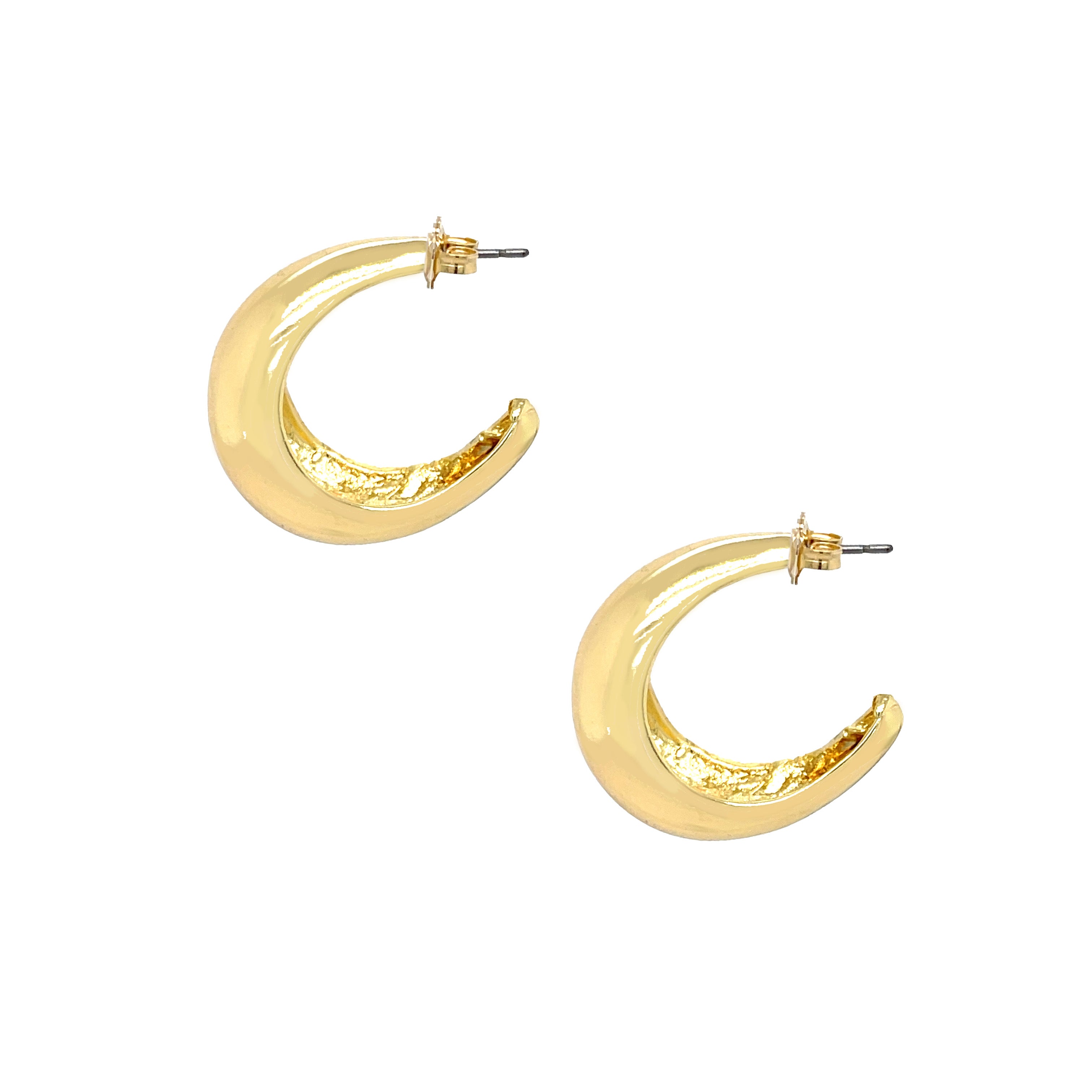 <p>Small Crescent Hoop Pierced Earrings</p> <ul> <li>Yellow Gold Plated</li> <li>0.95" Long X 0.50" Wide</li> </ul>