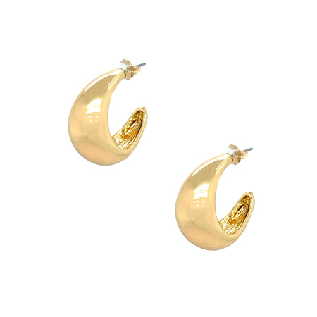 <p>Small Crescent Hoop Pierced Earrings</p> <ul> <li>Yellow Gold Plated</li> <li>0.95" Long X 0.50" Wide</li> </ul>