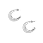 <p>Small Crescent Hoop Pierced Earrings</p> <ul> <li>White Gold Plated</li> <li>0.95" Long X 0.50" Wide</li> </ul>