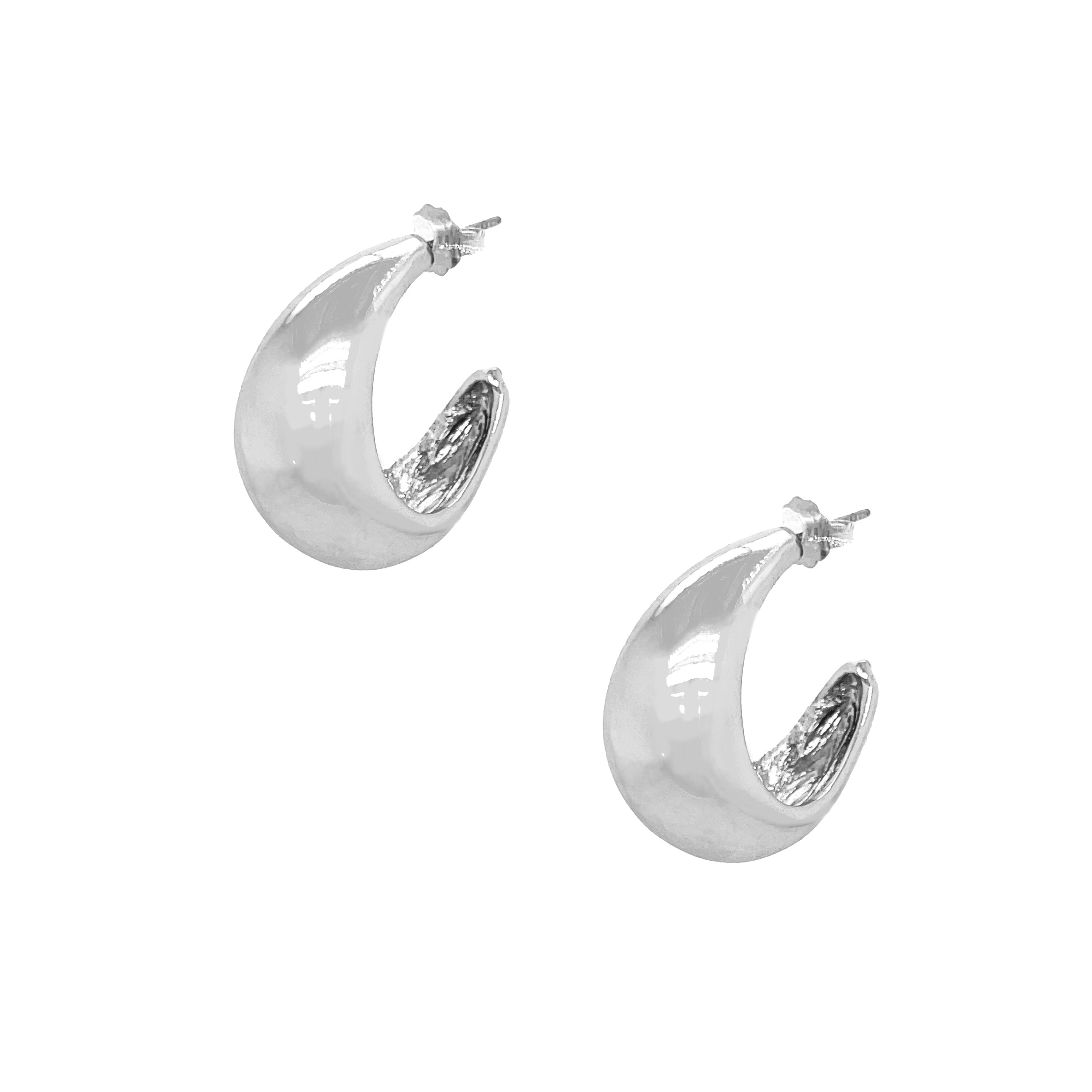 <p>Small Crescent Hoop Pierced Earrings</p> <ul> <li>White Gold Plated</li> <li>0.95" Long X 0.50" Wide</li> </ul>