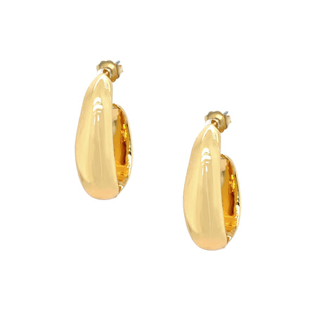 <p>Thick Curved Open Hoop Pierced Earrings</p> <ul> <li>Yellow Gold Plated</li> <li>1.10" Long X 0.36" Wide</li> </ul>