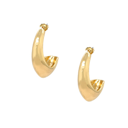 <p>Large Elongated Dome Open Hoop Pierced Earrings</p> <ul> <li>Yellow Gold Plated</li> <li>1.35" Long X 0.50" Wide</li> </ul>