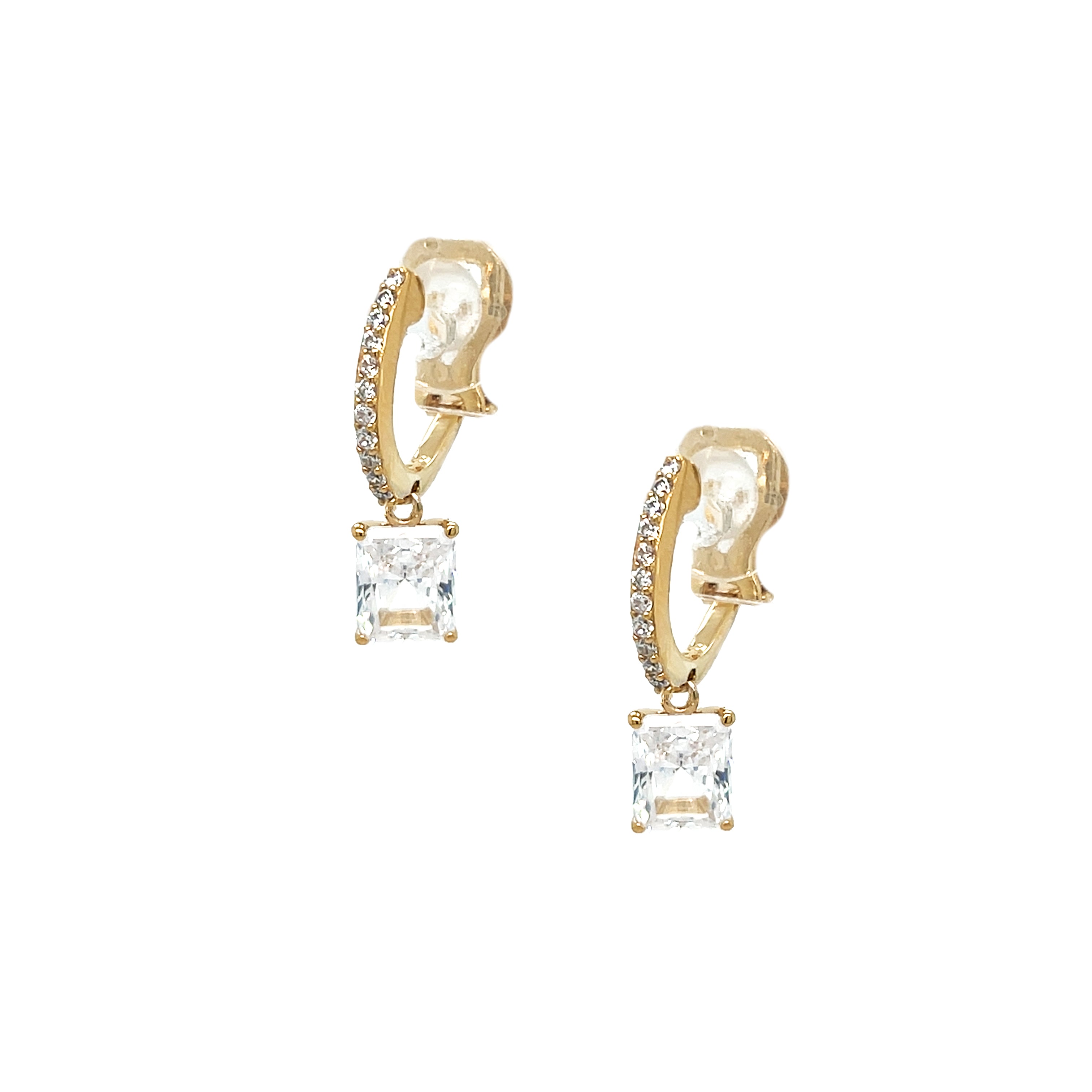 Emerald Cut CZ Drop Clip-On Earrings

These Emerald Cut Clip On Earrings combine the timeless charm of huggie-style hoops with sparkling accents that catch the light beautifully. Designed for comfort and ease, their clip-on mechanism ensures a secure fit without requiring pierced ears. Perfect for adding a refined sparkle to any ensemble, they offer a sophisticated touch for both day and evening wear.

Yellow Gold Plated Over Silver
0.87" Long X 0.25" Wide
