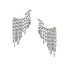 Silver fringe earrings on a white background