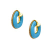 CZ, Turquoise &amp; White Hoop Pierced Earrings  Yellow Gold Plated 1.73" Long X 0.54" Wide
