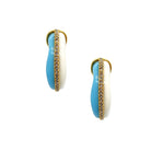 CZ, Turquoise &amp; White Hoop Pierced Earrings  Yellow Gold Plated 1.73" Long X 0.54" Wide