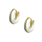 CZ, Turquoise &amp; White Hoop Pierced Earrings  Yellow Gold Plated 1.73" Long X 0.54" Wide