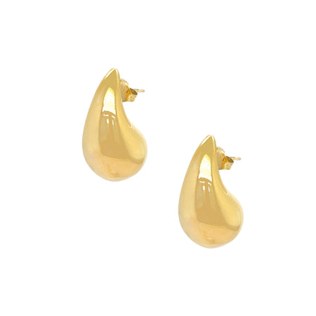 Large Raindrop Pierced Earrings  Yellow Gold Plated 0.97" Long X 0.55" Wide