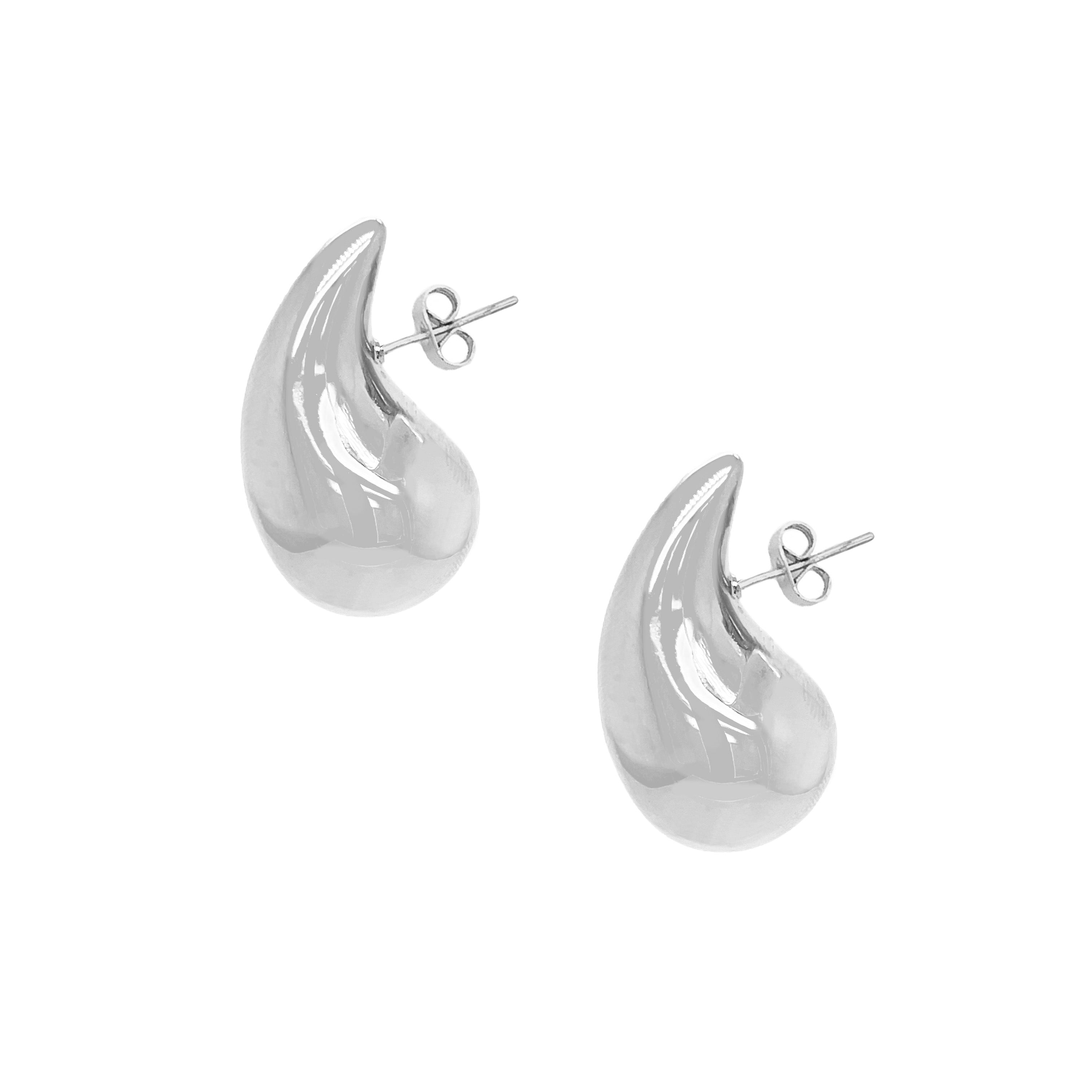 Large Raindrop Pierced Earrings  White Gold Plated 0.97" Long X 0.55" Wide