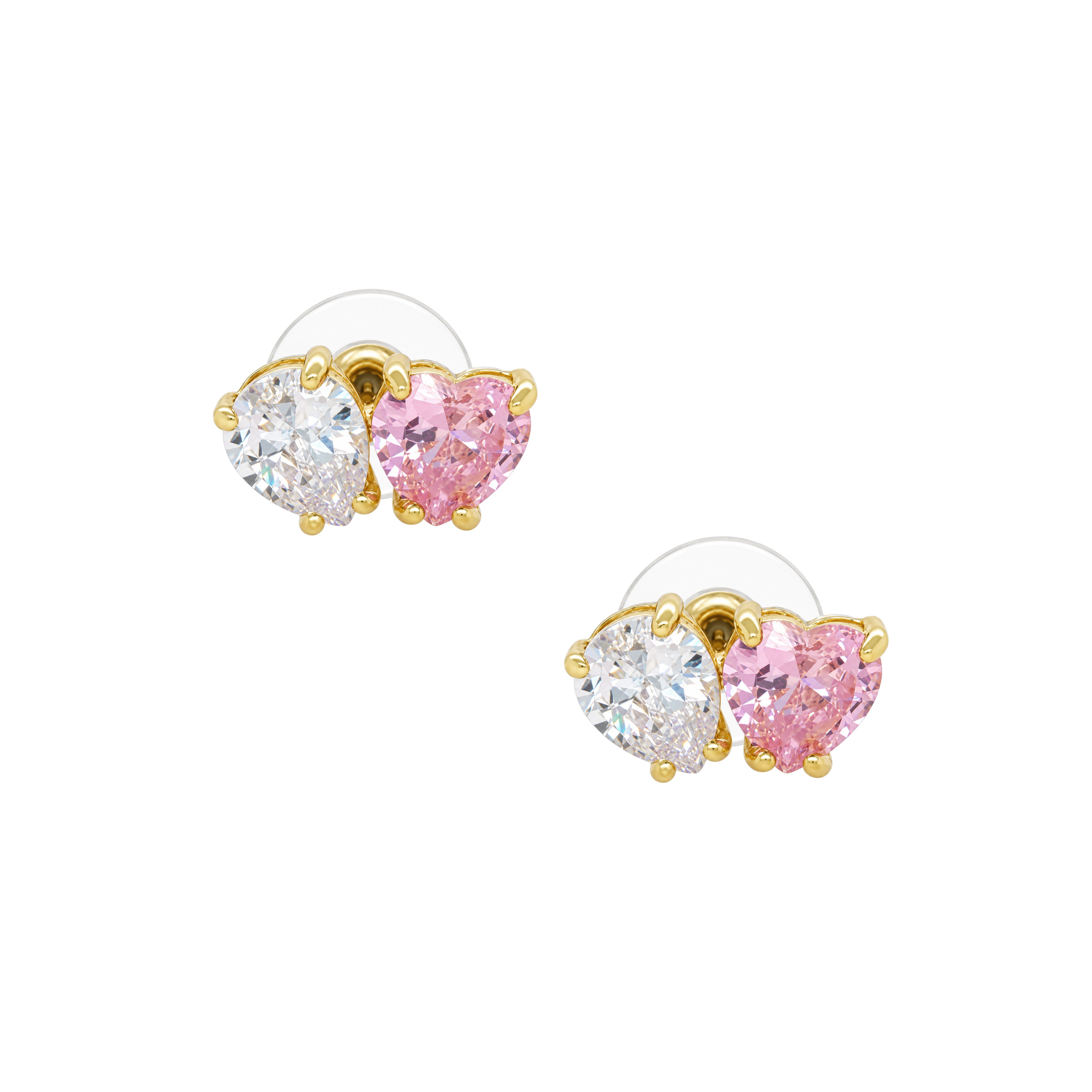 Clear & Pink Heart Earrings View 1