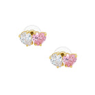 Clear &amp; Pink Heart Pierced Earrings

Yellow Gold Plated
0.37" Long X 0.62" Wide