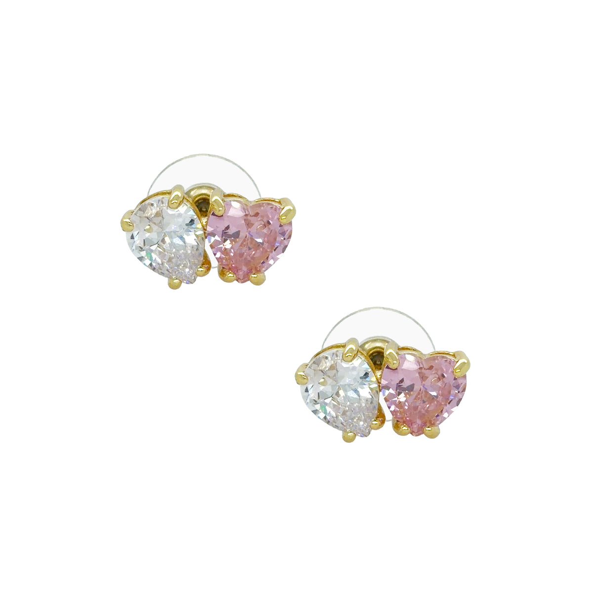 Clear & Pink Heart Earrings View 1