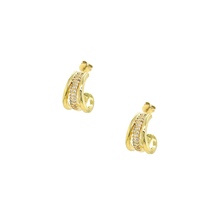 Triple Row CZ Huggie Pierced Earrings  Yellow Gold Plated 0.55" Long X 0.35" Wide    While supplies last. All Deals Of The Day sales are FINAL SALE. view 1