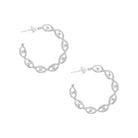 Flat Anchor Link Hoop Pierced Earrings&nbsp;  White Gold Plated 1.30" Diameter 0.20" Wide 0.08" Thick