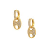 Pave CZ Mariner Huggie Pierced Earrings  Yellow Gold Plated 0.94" Long X 0.42" Wide